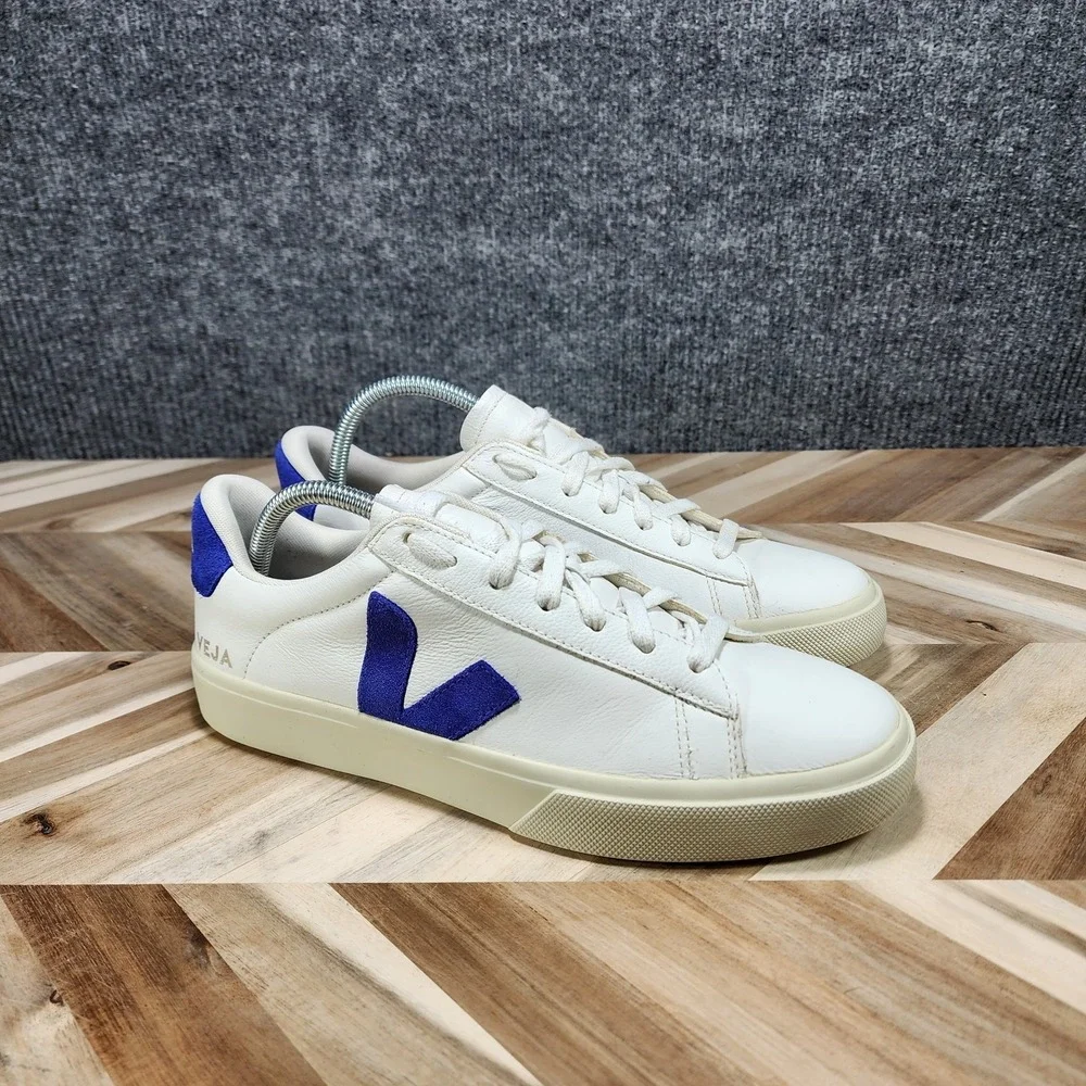 Veja Campo Chromefree Leather Sneaker - Extra White/Blue Size US Men's 9 Wmns 11